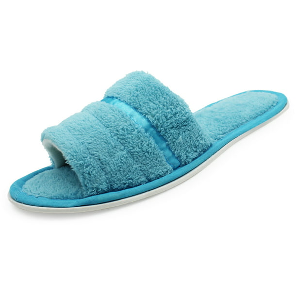 Women Open Toe Terrycloth Slide House Slippers Memory Foam Couple Slippers